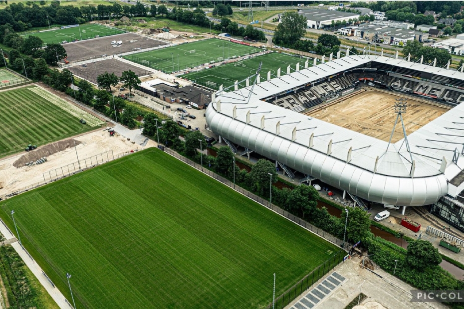 Dronebeeld Heracles tijdens aanleg (Foto CSC Sport)