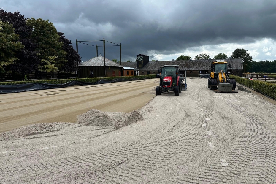De constructie bestaat uit een ondiepe afgraving met folie, drains, drainagezand en een toplaag
